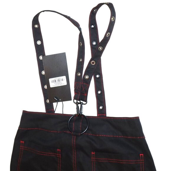NWT Killstar Carpe Noctem Black Wide-Leg Pants Suspender Red Stitching Cyberpunk - Picture 4 of 10
